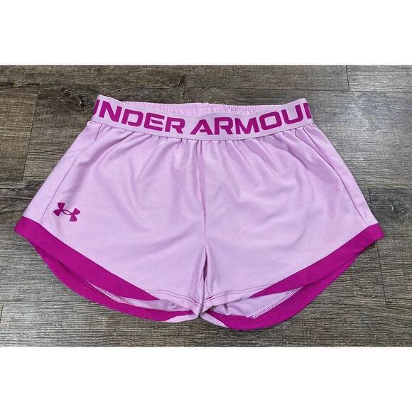 Under Armour Girls' Play Up Solid Workout Gym Shorts Stellar Pink 1362322-638 YM - Picture 2 of 8